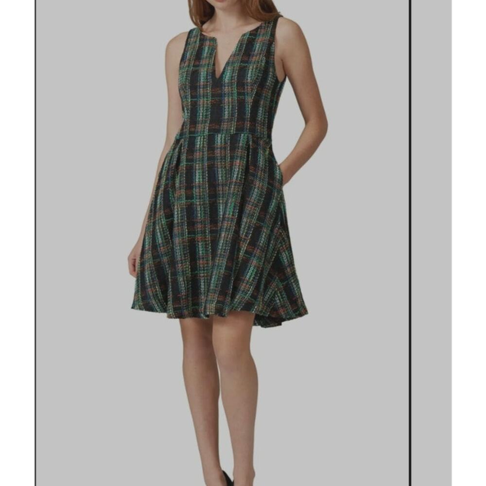 NWT Slate & Willow Multicolor Tweed Plaid Dress V-Neck Sleeveless Flare Size 6